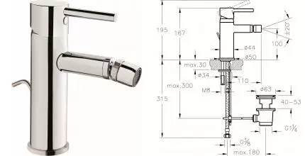 Смеситель для биде «Vitra» Minimax S A41988EXP с донным клапаном хром