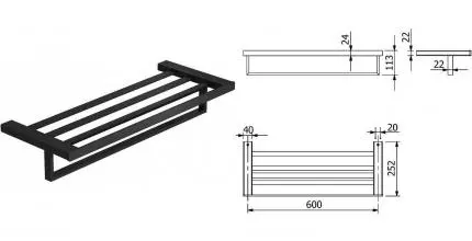 Полотенцедержатель с полкой «Kludi» Vela C 3198939 на стену чёрный матовый