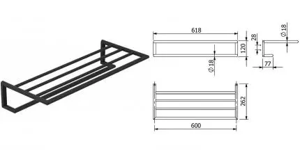 Полотенцедержатель с полкой «Kludi» Vela R 5898939 на стену чёрный матовый