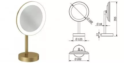 Косметическое зеркало «Kludi» Vela R 58995N0F на стол брашированное золото