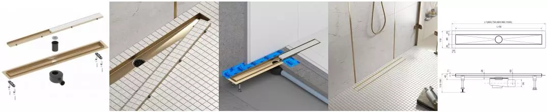 Душевой лоток «Timo» Drain System 1000 DS230210/17 боковой выпуск под плитку/матовое золото 