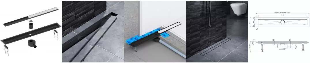 Душевой лоток «Timo» Drain System 1000 DS230210/03 боковой выпуск под плитку/чёрный Душевой лоток «Timo» Drain System 1000 DS230210/03 боковой выпуск под плитку/чёрный