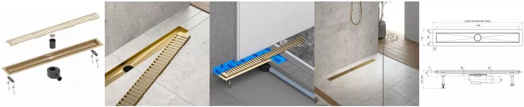 Душевой лоток «Timo» Drain System 800 DS230108/17 боковой выпуск матовое золото 