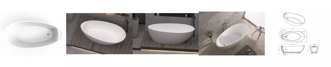 Ванна из искусственного камня «Timo» solid Mari1700 170/80 с ножками с сифоном белая матовая