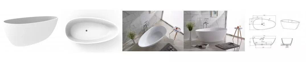 Ванна из искусственного камня «Timo» solid Rali1700 170/82 с ножками с сифоном белая матовая