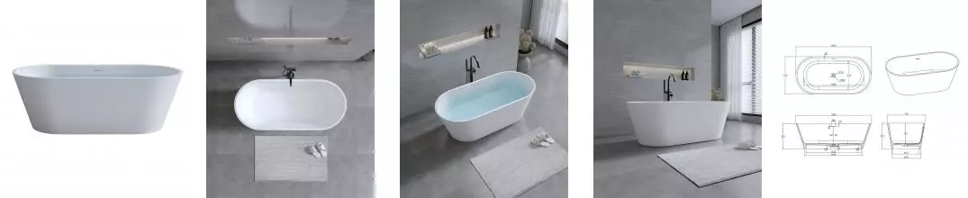 Ванна из искусственного камня «Timo» solid Elissa1500 150/75 с ножками с сифоном белая матовая