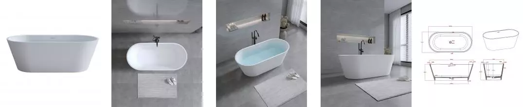 Ванна из искусственного камня «Timo» solid Elissa1580 158/74 с ножками с сифоном белая матовая
