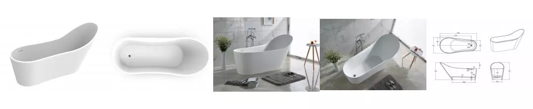 Ванна из искусственного камня «Timo» solid Kirsti1785r 179/76 с ножками с сифоном белая матовая
