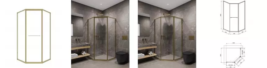 Душевой угол-ограждение «Timo» TTSS-100/17C-8R 100/100 прозрачный/матовое золото многоугольный без поддона