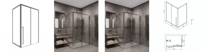 Душевой угол-ограждение «Timo» T50L+T61 140/100 прозрачный/никель прямоугольный без поддона левый