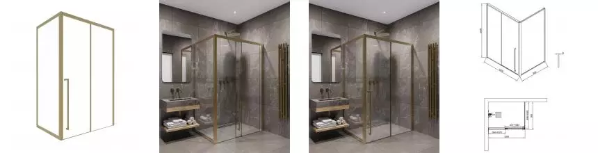 Душевой угол-ограждение «Timo» T52L+T62 120/90 прозрачный/матовое золото прямоугольный без поддона левый Душевой угол-ограждение «Timo» T52L+T62 120/90 прозрачный/матовое золото прямоугольный без поддона левый