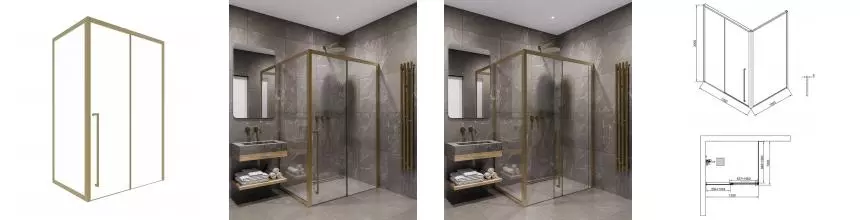 Душевой угол-ограждение «Timo» T52L+T63 120/100 прозрачный/матовое золото прямоугольный без поддона левый