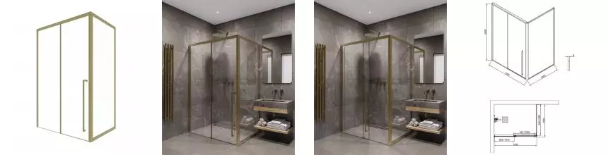 Душевой угол-ограждение «Timo» T53R+T63 130/100 прозрачный/матовое золото прямоугольный без поддона правый