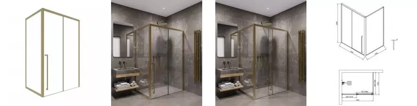 Душевой угол-ограждение «Timo» T54L+T63 140/100 прозрачный/матовое золото прямоугольный без поддона левый