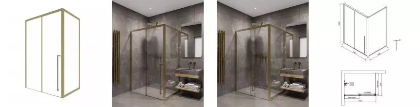 Душевой угол-ограждение «Timo» T54R+T63 140/100 прозрачный/матовое золото прямоугольный без поддона правый