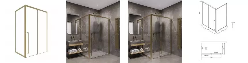 Душевой угол-ограждение «Timo» T55L+T62 150/90 прозрачный/матовое золото прямоугольный без поддона левый