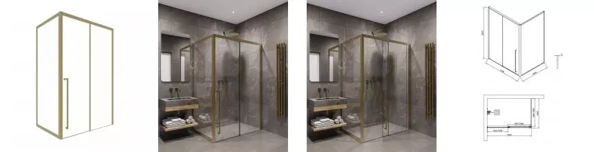 Душевой угол-ограждение «Timo» T55L+T63 150/100 прозрачный/матовое золото прямоугольный без поддона левый