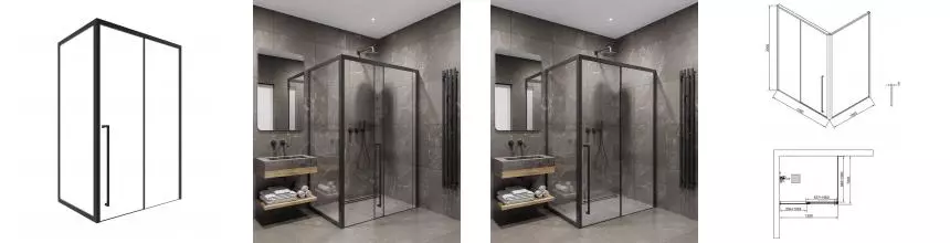 Душевой угол-ограждение «Timo» T56L+T65 120/100 прозрачный/черный прямоугольный без поддона левый