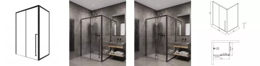 Душевой угол-ограждение «Timo» T56R+T65 120/100 прозрачный/черный прямоугольный без поддона правый