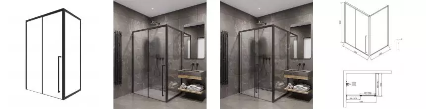 Душевой угол-ограждение «Timo» T57R+T65 130/100 прозрачный/черный прямоугольный без поддона правый