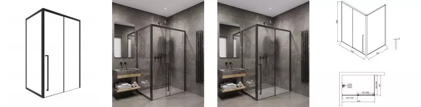 Душевой угол-ограждение «Timo» T58L+T64 140/90 прозрачный/черный прямоугольный без поддона левый