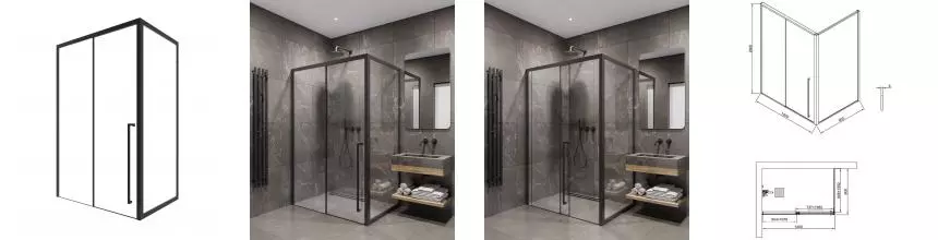 Душевой угол-ограждение «Timo» T58R+T64 140/90 прозрачный/черный прямоугольный без поддона правый