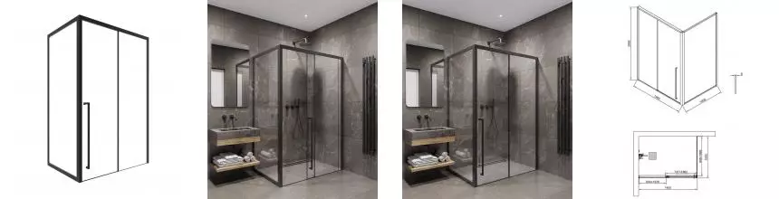 Душевой угол-ограждение «Timo» T58L+T65 140/100 прозрачный/черный прямоугольный без поддона левый