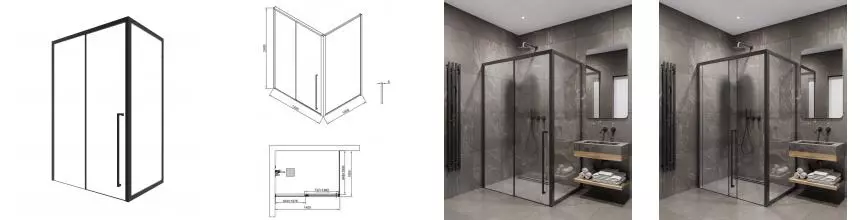 Душевой угол-ограждение «Timo» T58R+T65 140/100 прозрачный/черный прямоугольный без поддона правый