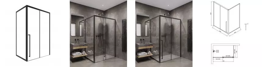 Душевой угол-ограждение «Timo» T59L+T64 150/90 прозрачный/черный прямоугольный без поддона левый