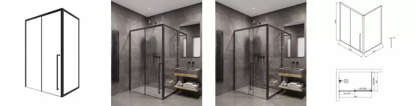 Душевой угол-ограждение «Timo» T59R+T64 150/90 прозрачный/черный прямоугольный без поддона правый