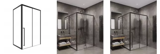 Душевой угол-ограждение «Timo» T59L+T65 150/100 прозрачный/черный прямоугольный без поддона левый