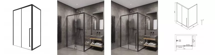 Душевой угол-ограждение «Timo» T59R+T65 150/100 прозрачный/черный прямоугольный без поддона правый