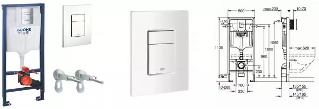 Инсталляция для унитаза с кнопкой «Grohe» Rapid SL 38772SH0/кнопка Skate Cosmopolitan альпин-белая Инсталляция для унитаза с кнопкой «Grohe» Rapid SL 38772SH0/кнопка Skate Cosmopolitan альпин-белая