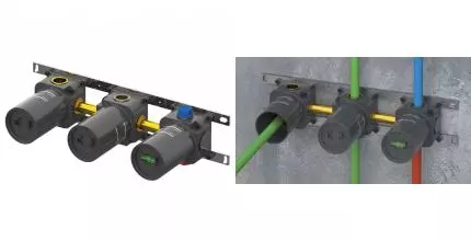 Внутренняя часть смесителя «Remer» WBOX97D3 горизонтальная на 3 выхода