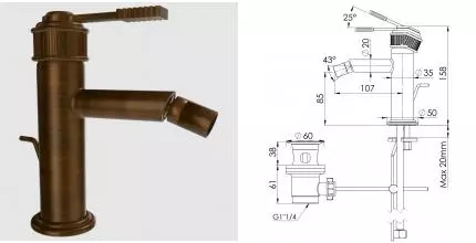 Смеситель для биде «Remer» Atelier AL20BR с донным клапаном Бронза масляная