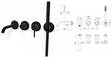 Внешняя часть смесителя «Remer» X-Style X53D2PWBNO чёрная матовая