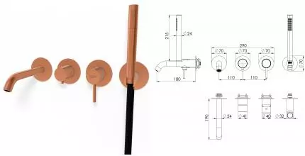 Внешняя часть смесителя «Remer» X-Style X53D2PWBRP брашированная медь