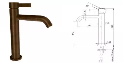 Смеситель для раковины «Remer» Metrica MC12ABR масляная бронза