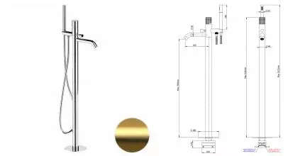 Напольный смеситель для ванны с душем «Remer» Celebrity CEC08BG золото брашированное Напольный смеситель для ванны с душем «Remer» Celebrity CEC08BG золото брашированное