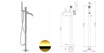 Напольный смеситель для ванны с душем «Remer» Celebrity CEC08DO золото глянцевое Напольный смеситель для ванны с душем «Remer» Celebrity CEC08DO золото глянцевое