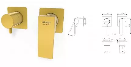 Смеситель для скрытого монтажа «Remer» Absolute AU93ZPWBBG с термостатом золото брашированное