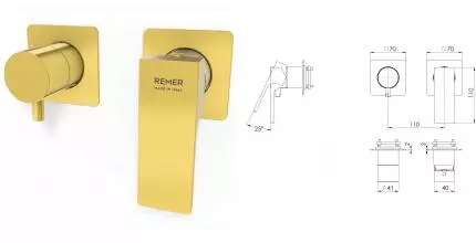 Смеситель для скрытого монтажа «Remer» Absolute AU93ZPWBDO с термостатом золото глянцевое