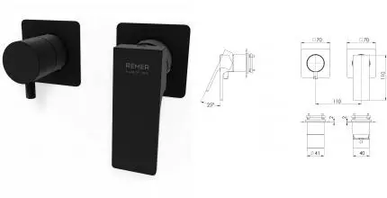 Смеситель для скрытого монтажа «Remer» Absolute AU93ZPWBNO с термостатом чёрный матовый