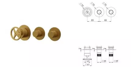 Смеситель для скрытого монтажа «Remer» Chrono CH98D2PWBBG золото брашированное