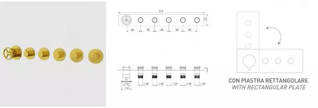 Смеситель для скрытого монтажа «Remer» Chrono CH98D5PWBDO золото глянцевое