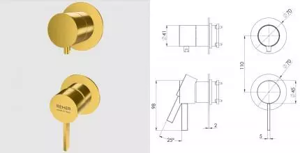 Смеситель для скрытого монтажа «Remer» Metrica MC92PWBBG золото брашированное