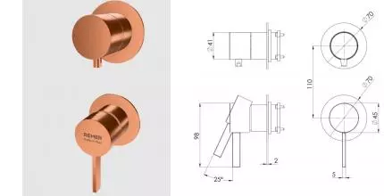 Смеситель для скрытого монтажа «Remer» Metrica MC92PWBRP медь брашированная