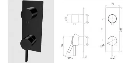Смеситель для скрытого монтажа «Remer» Metrica MC92WBCFP черный брашированный хром