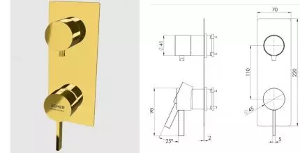 Смеситель для скрытого монтажа «Remer» Metrica MC92WBDO золото глянцевое