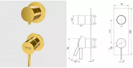 Смеситель для скрытого монтажа «Remer» Metrica MC93PWBBG золото брашированное